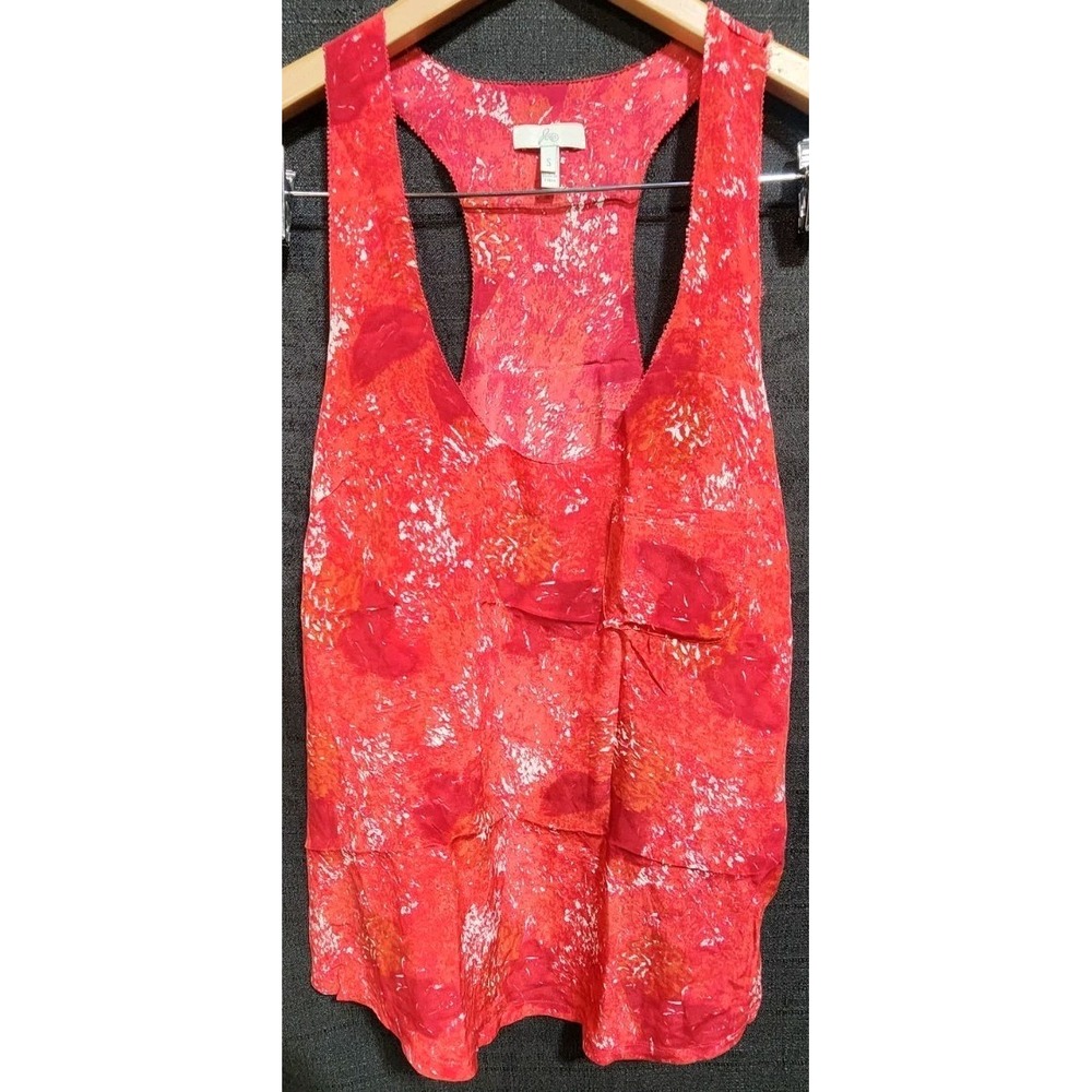 Joie Womens Sleeveless Racerback Red 100% Silk Tank Sz S Splatter Print Pocket